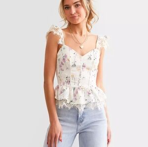 **SOLD** Willow & Root Satin Floral Sweetheart Tank Top L NWOT